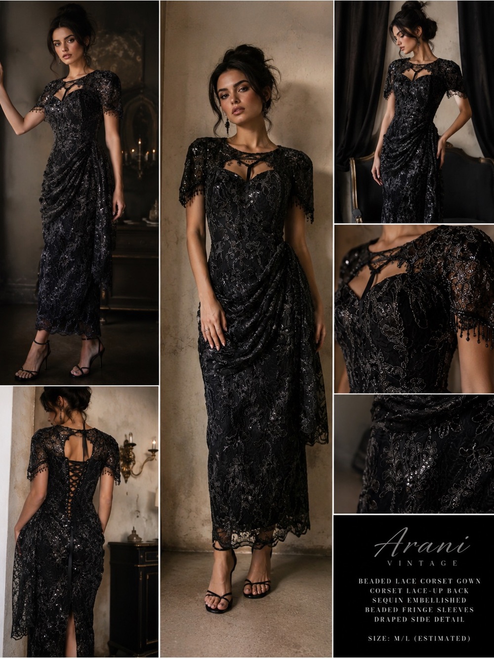 Beautiful 🖤 Vintage Araeni Gothic Sequin Corset Formal Gown